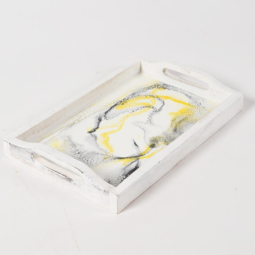 Yellow_Mango Wood Set of Tray & 4 Coasters_Caidra Gifting