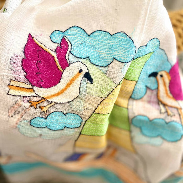 Hand Embroidered Cotton & Silk Scarf from Caidra Gifting