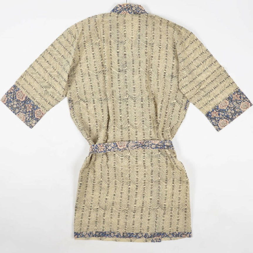 Colt Kimono with Blue Floral Striped Block Print from Caidra Gifting