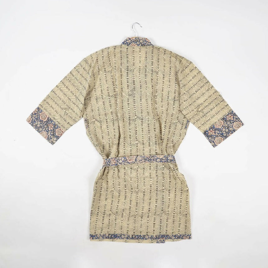 Colt Kimono with Blue Floral Striped Block Print from Caidra Gifting