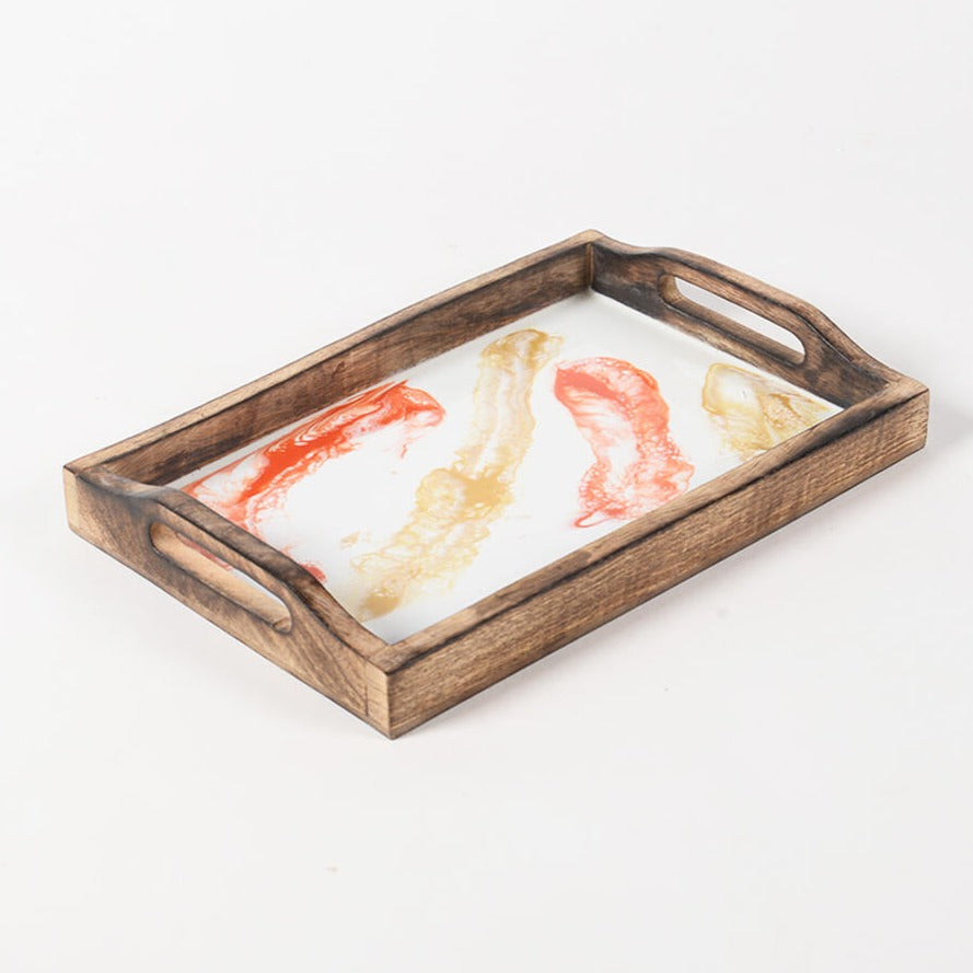 Tangerine_Mango Wood Set of Tray & 4 Coasters_Caidra Gifting