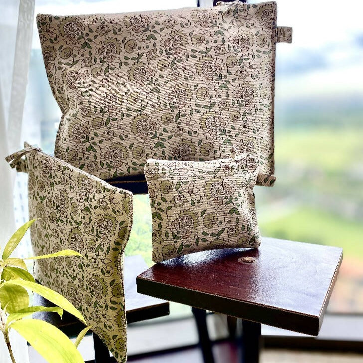 Cotton Multi Purpose Zippered Pouches - Set Of 3 from Caidra Gifting