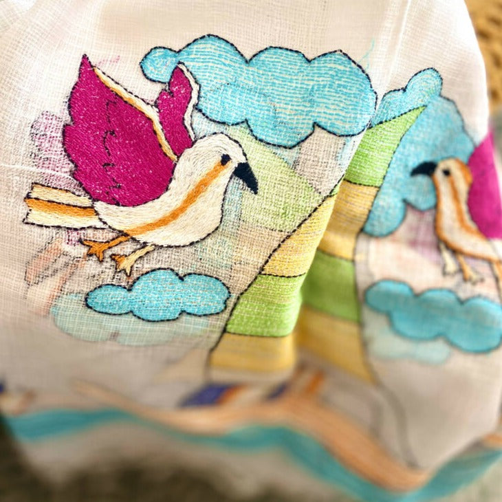 Hand Embroidered Cotton & Silk Scarf from Caidra Gifting