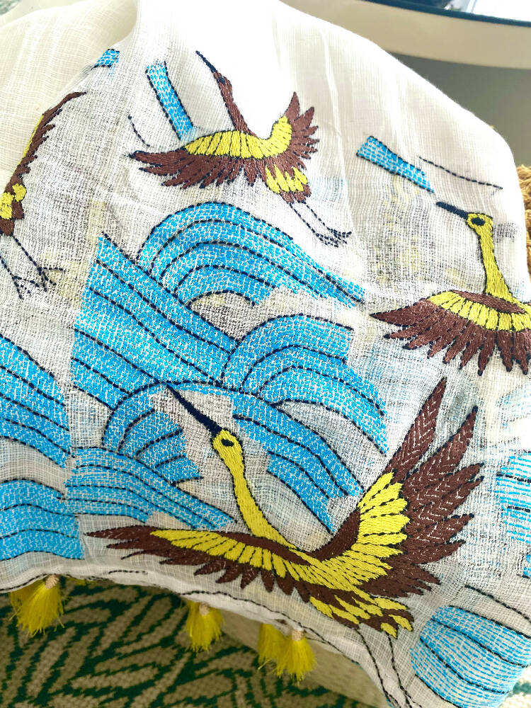 Hand Embroidered Cotton & Silk Scarf from Caidra Gifting