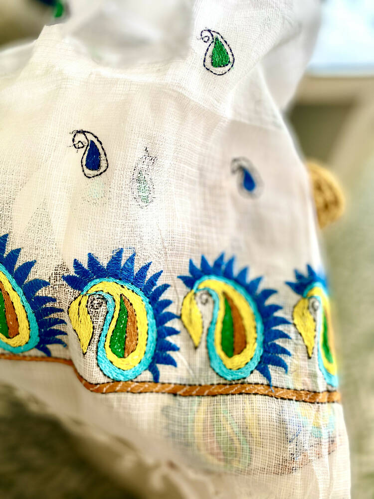 Hand Embroidered Cotton & Silk Scarf from Caidra Gifting