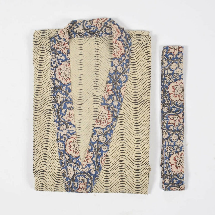 Colt Kimono with Blue Floral Striped Block Print from Caidra Gifting