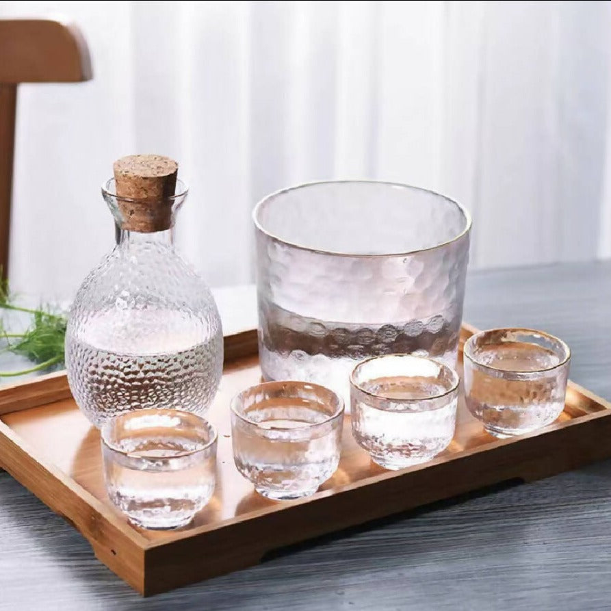 6-pcs Gold Rimmed Sake Jug, Bottle and Glass Set from Caidra Gifting