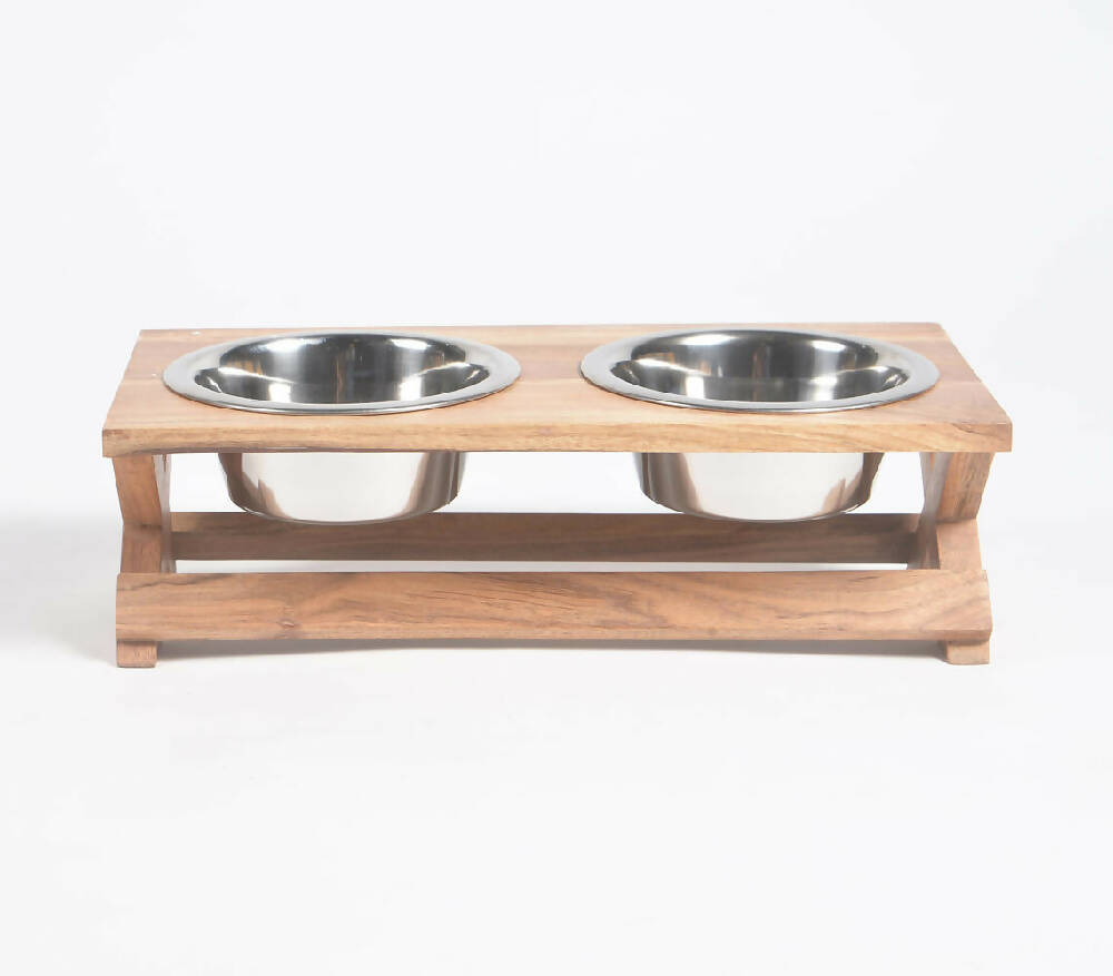 Vintage Wooden Raised Pet Feeder