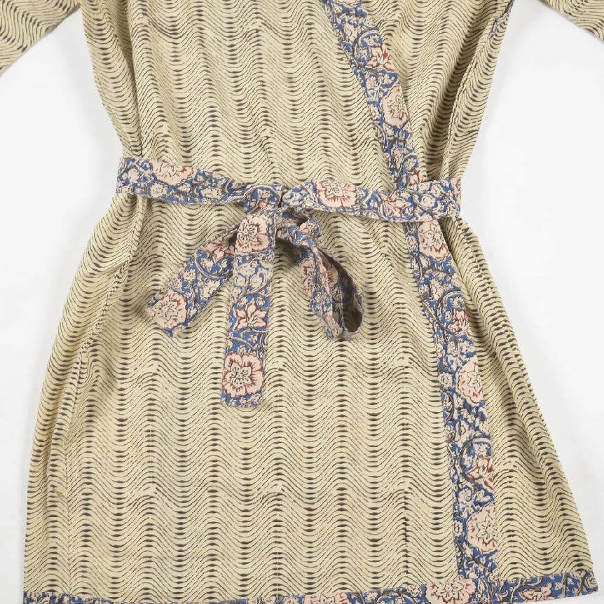 Colt Kimono with Blue Floral Striped Block Print from Caidra Gifting