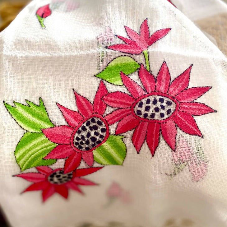 Hand Embroidered Cotton & Silk Scarf from Caidra Gifting