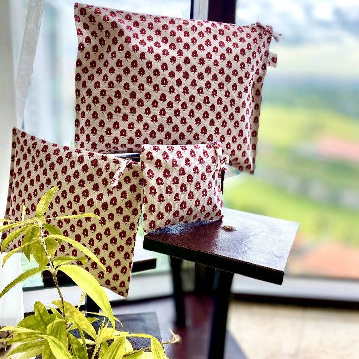 Cotton Multi Purpose Zippered Pouches - Set Of 3 from Caidra Gifting