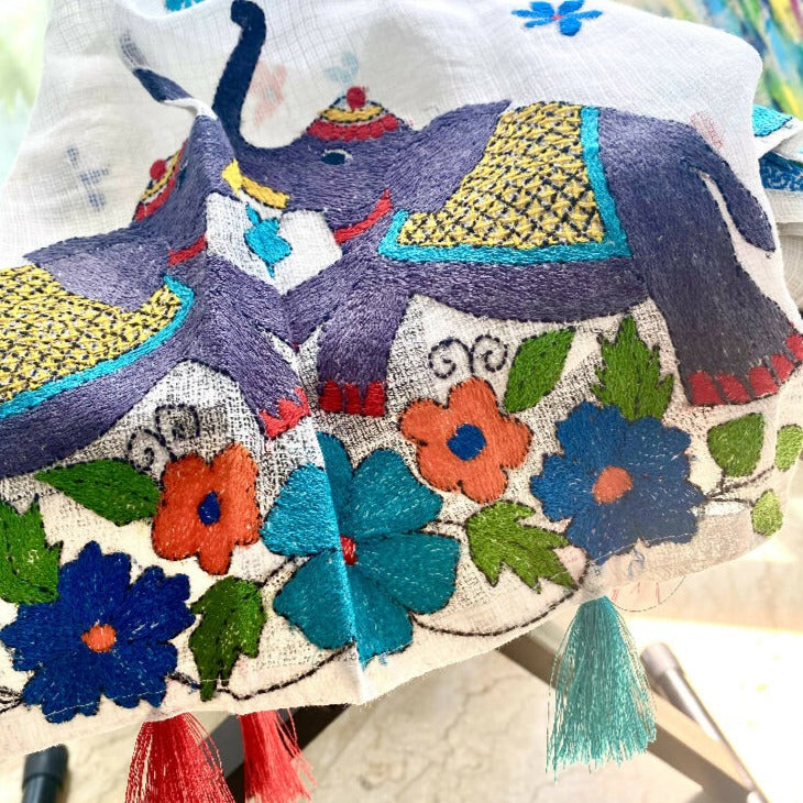 Hand Embroidered Cotton & Silk Scarf from Caidra Gifting