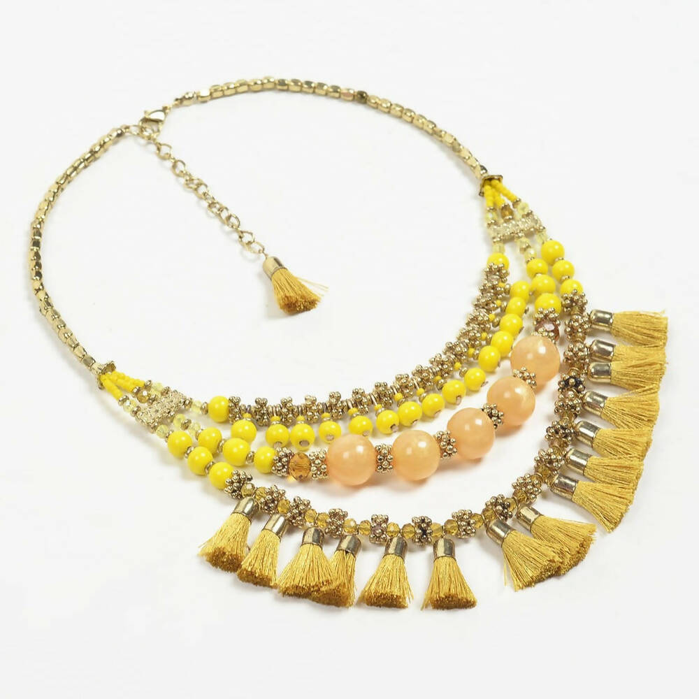 Gold-Toned Yellow Layered Bib Necklace