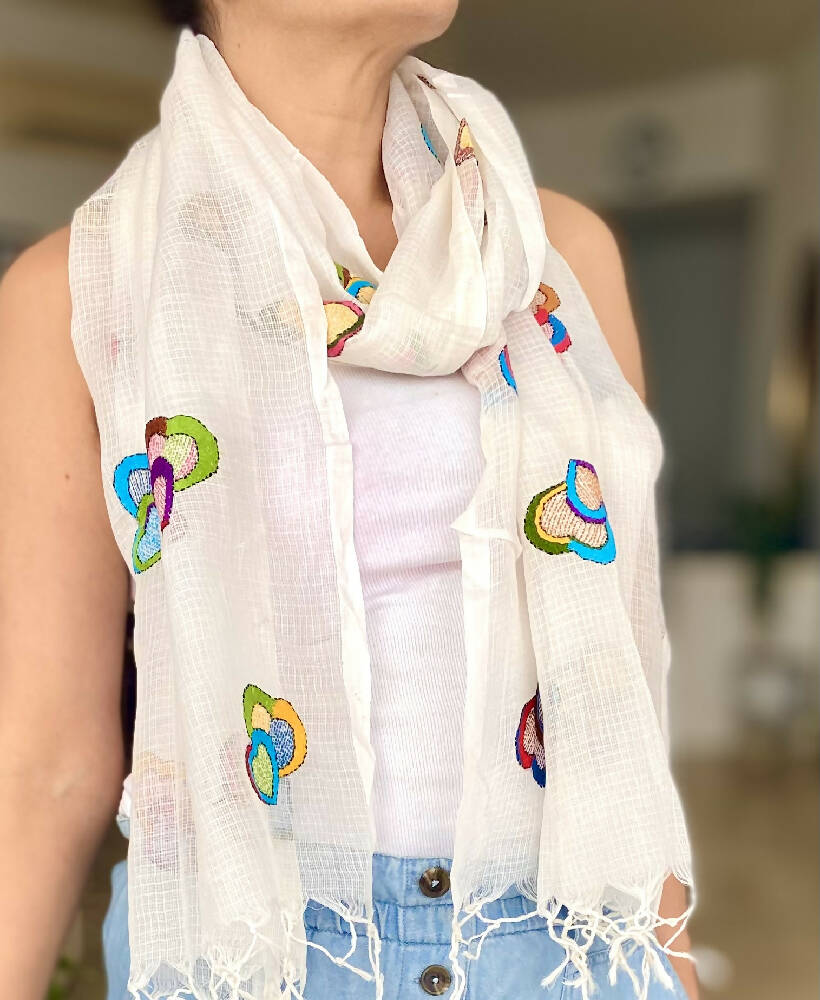 Hand Embroidered Cotton & Silk Scarf from Caidra Gifting