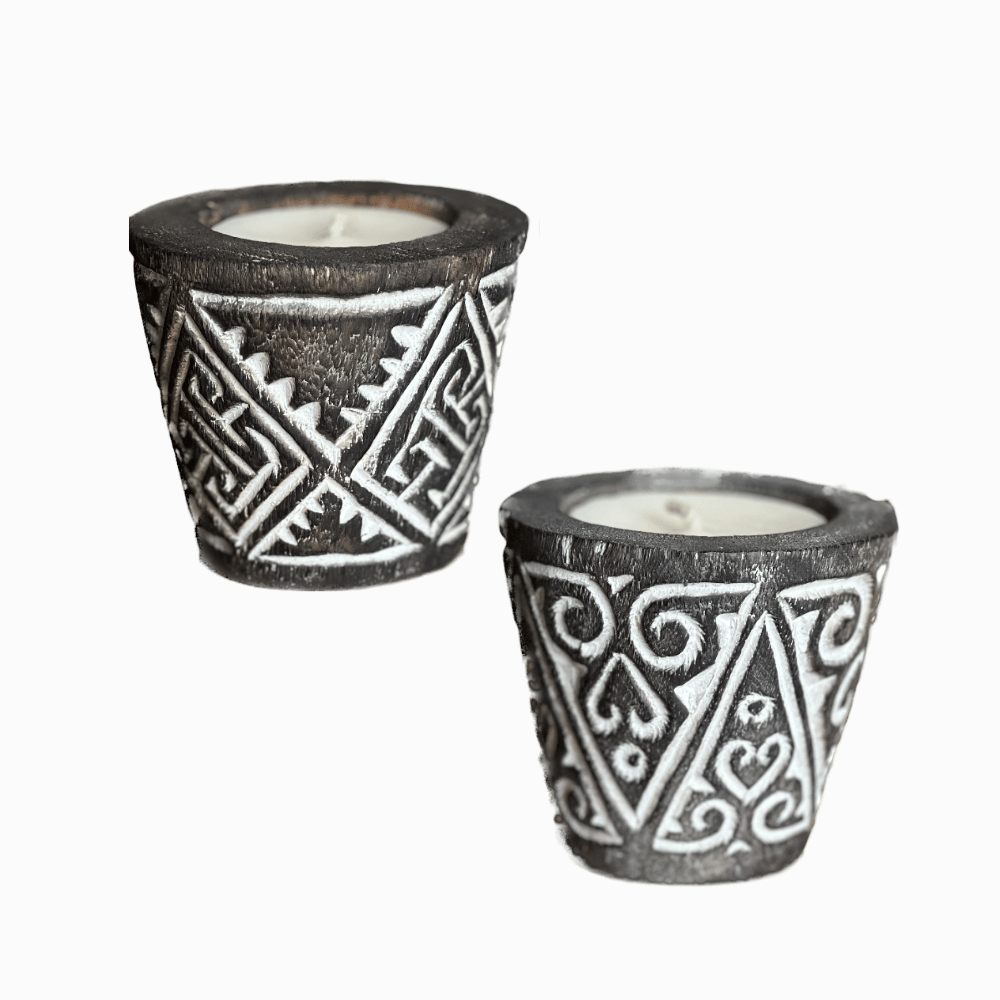 Tribal Design Carved Wooden Candle