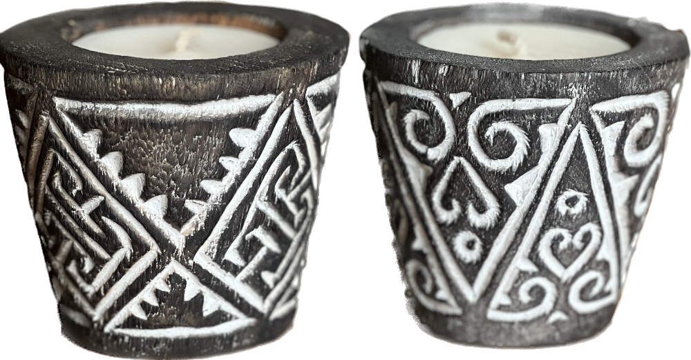 Pair of Carved Wooden Candle from Caidra Gifting