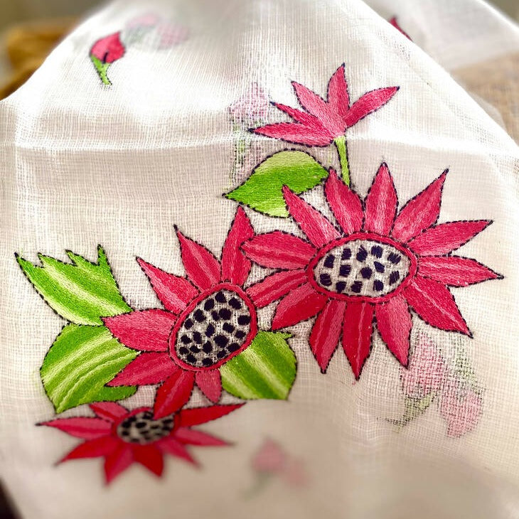 Hand Embroidered Cotton & Silk Scarf from Caidra Gifting