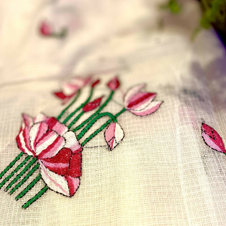 Hand Embroidered Cotton & Silk Scarf from Caidra Gifting