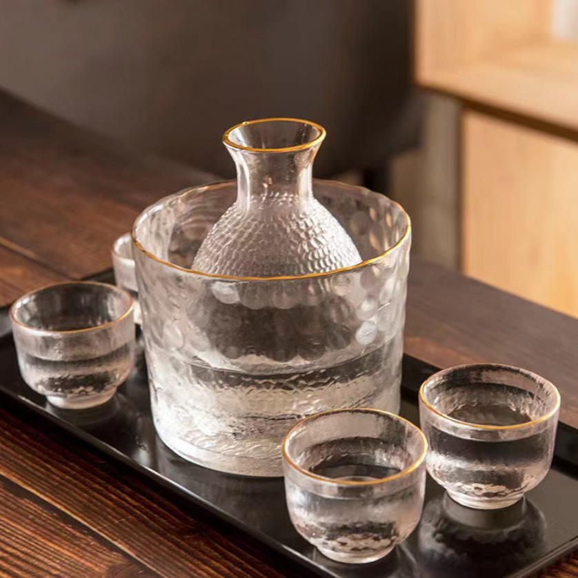 6-pcs Gold Rimmed Sake Jug, Bottle and Glass Set from Caidra Gifting