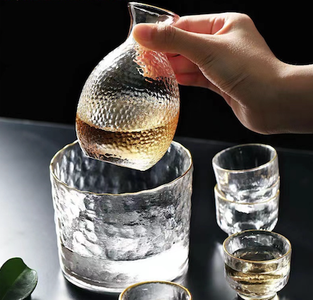6-pcs Gold Rimmed Sake Jug, Bottle and Glass Se