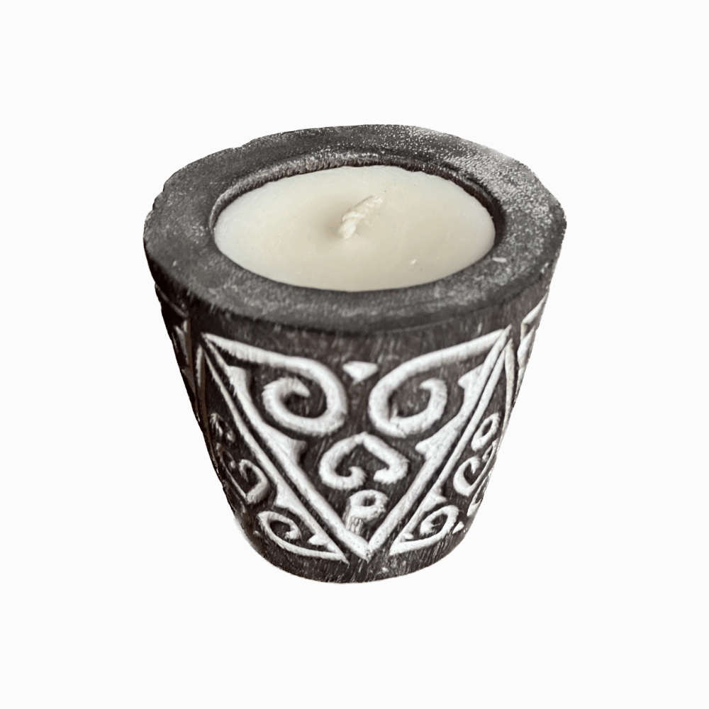 Tribal Design Carved Wooden Candle