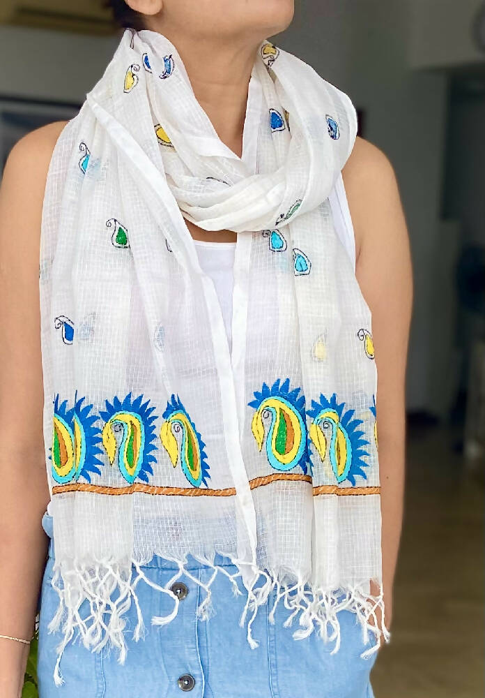 Hand Embroidered Cotton & Silk Scarf from Caidra Gifting