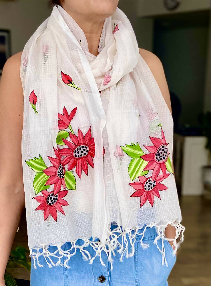 Hand Embroidered Cotton & Silk Scarf from Caidra Gifting