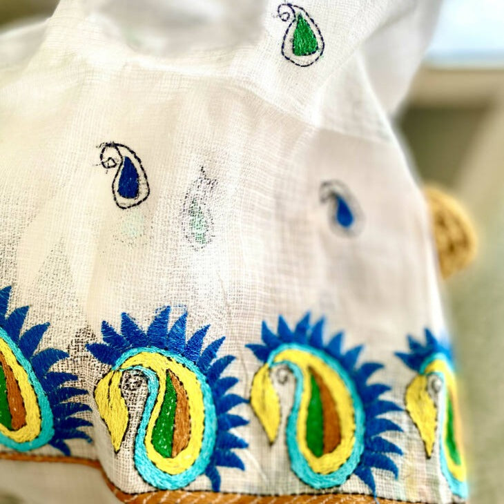 Hand Embroidered Cotton & Silk Scarf from Caidra Gifting