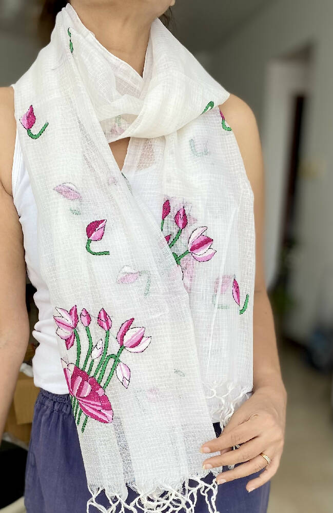 Hand Embroidered Cotton & Silk Scarf from Caidra Gifting