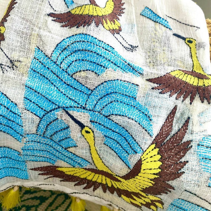 Hand Embroidered Cotton & Silk Scarf from Caidra Gifting