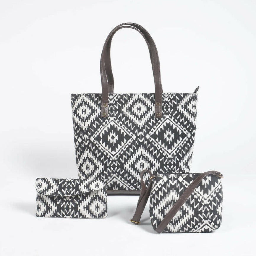 Jacquard Weave Monotone Tote, Sling & Wallet Set from Caidra Gifting