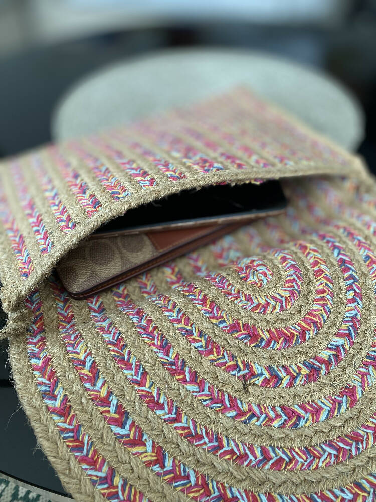 Inside view of Handwoven Jute Bag in 3 colour options from Caidra Gifting