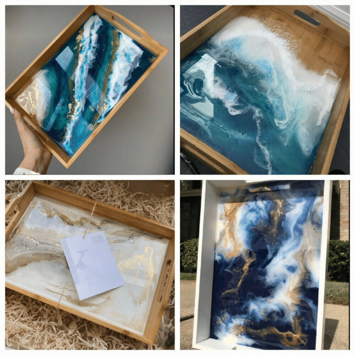 Decorative Wooden Tray With Resin Art