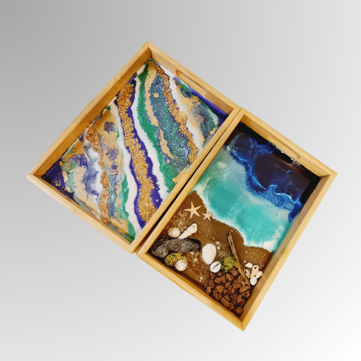 Decorative Wooden Tray With Resin Art