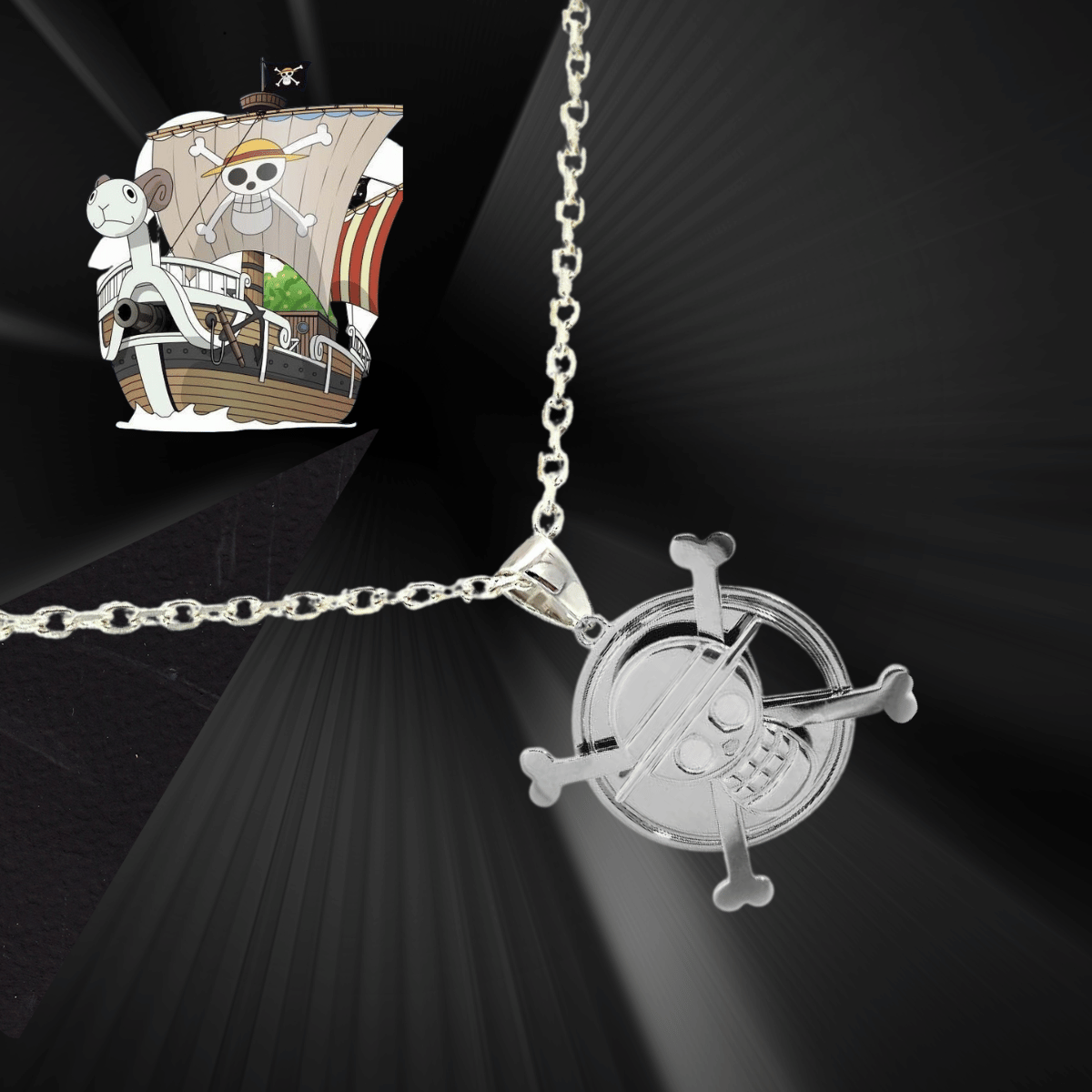 925 Silver Custom Designed Spinning "Jolly Roger" (ONE PIECE) Pendant & Chain from Caidra Gifting 