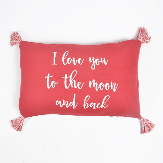 Cotton "I Love You" Lumbar Cushion Cover in Red from Caidra Gifting 