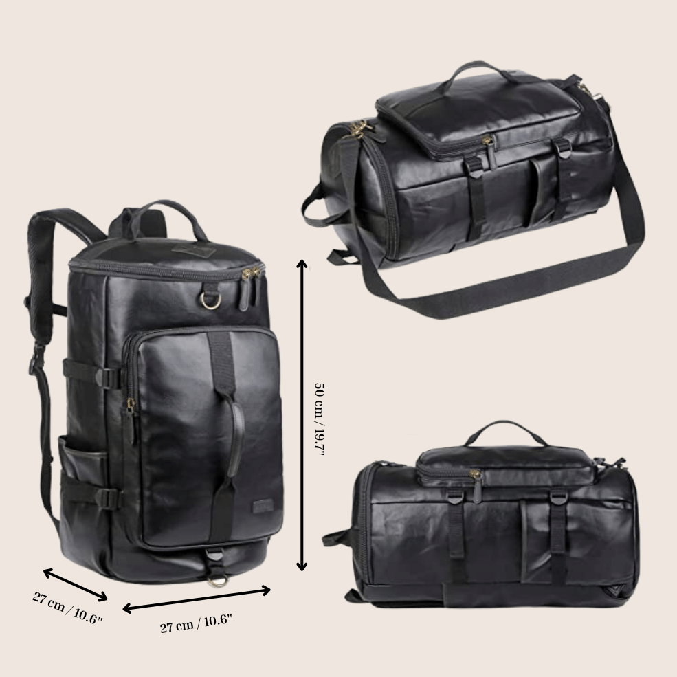 Black Baosha Stylish Convertible Leather Men's Weekender Travel Duffel Bag with DImensions _Caidra Gifting 
