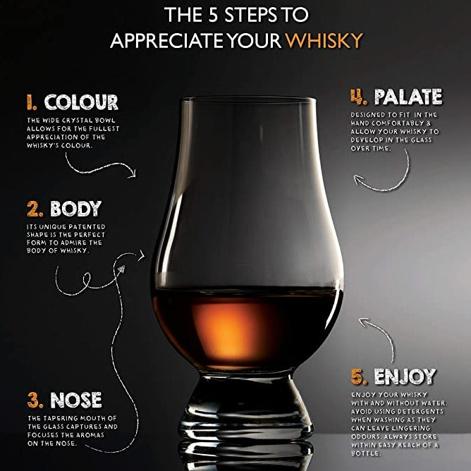 5 Steps to appreciating whiskey with Glencairn whisky nosing glass_Caidra Gifting 