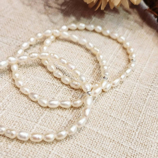 Freshwater Pearl & 925 Silver Stretchable Bracelet