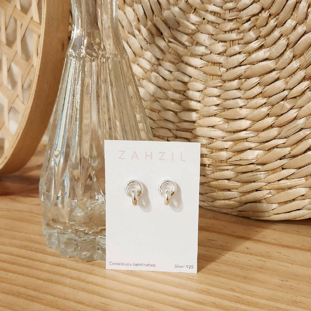 Silver Link Stud Earrings