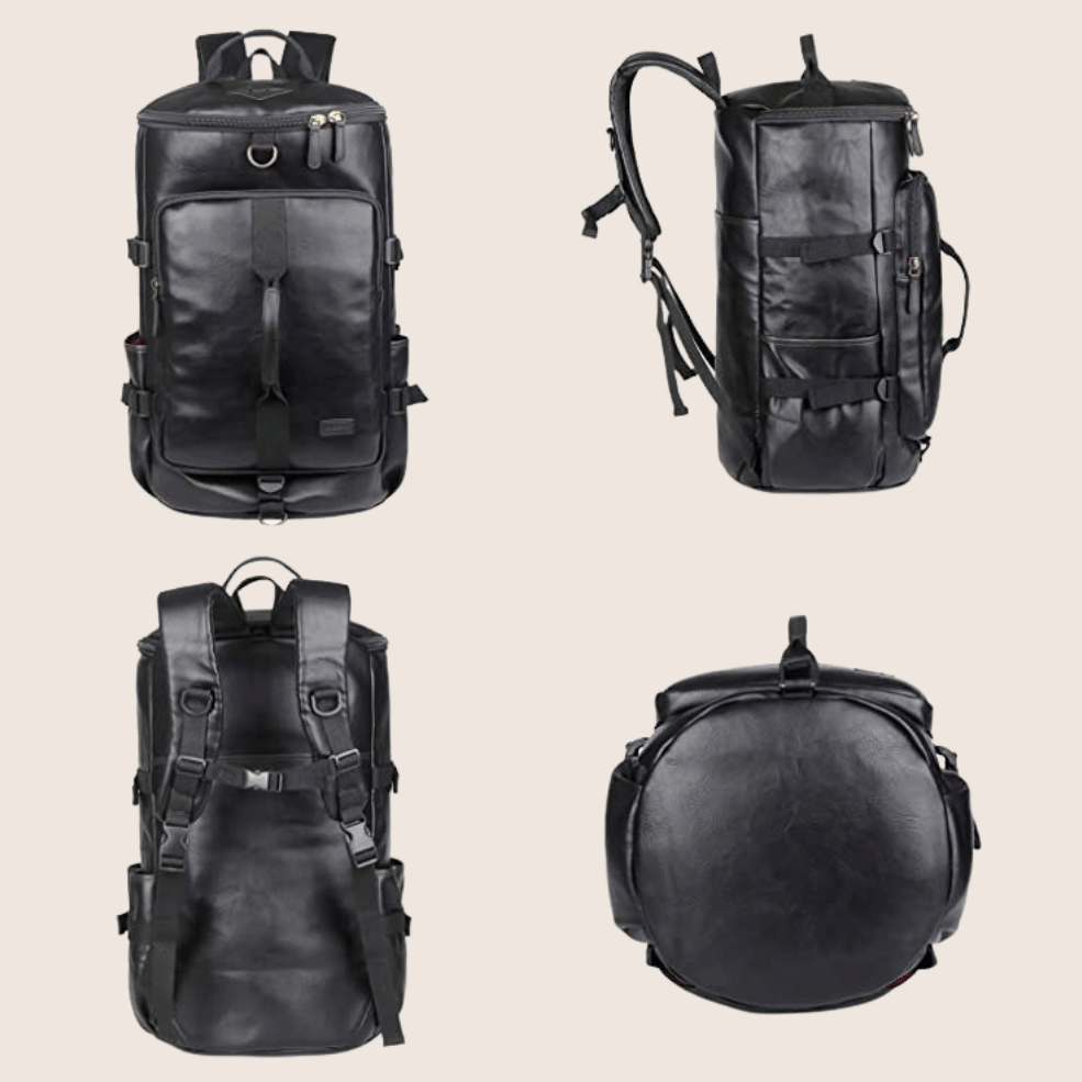 Black Baosha Stylish Convertible Leather Men's Weekender Travel Duffel Bag all views_Caidra Gifting 