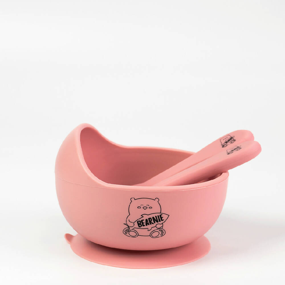 Pink Highback Silicone Bowl & Utensils Feeding Set_Caidra by Rubyxx Gifting