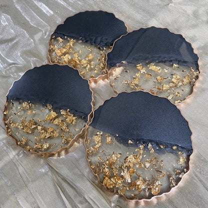 Black Round Handmade Resin Coasters (Set of 4)