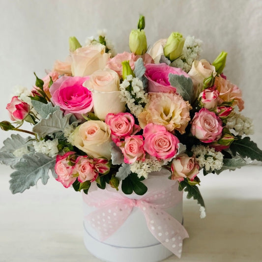 Box Pink Valentine Bouquet with roses & carnations_Caidra by Rubyxx Gifting 