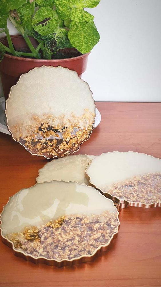 Champagne Handmade Resin Coasters (Set of 4)