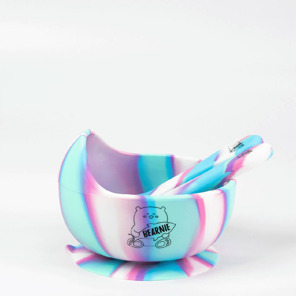 Unicorn COloured Highback Silicone Bowl & Utensils Feeding Set_Caidra by Rubyxx Gifting