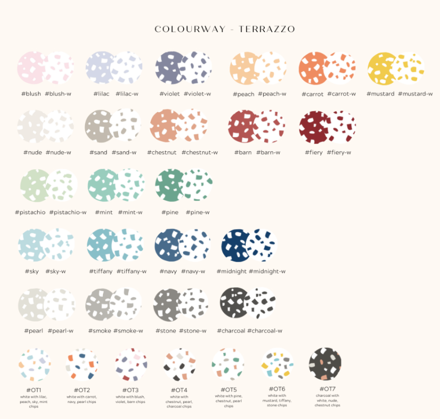 Terrazzo Colour Options for Personalised Jesmonite Coaster Set_Caidra by Rubyxx Gifting