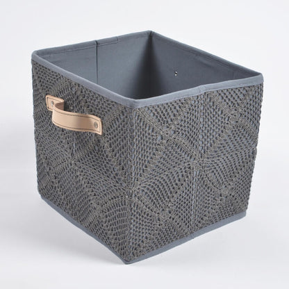 Crochet Square Cotton Foldable Storage Hamper_Charcoal_Caidra by Rubyxx Gifting