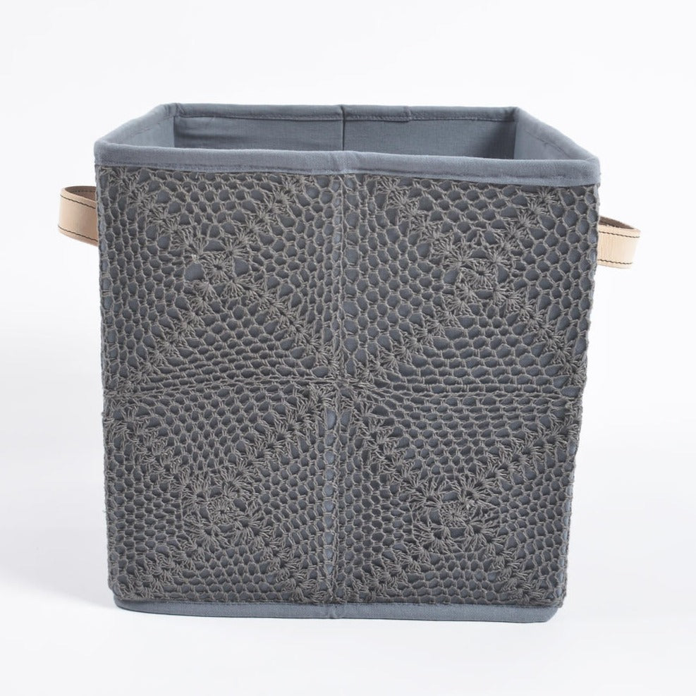 Crochet Square Cotton Foldable Storage Hamper_Charcoal_Caidra by Rubyxx Gifting