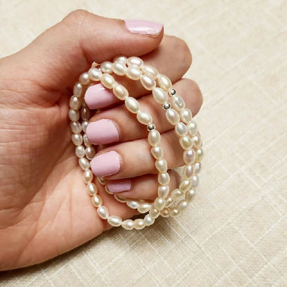 Freshwater Pearl & 925 Silver Stretchable Bracelet